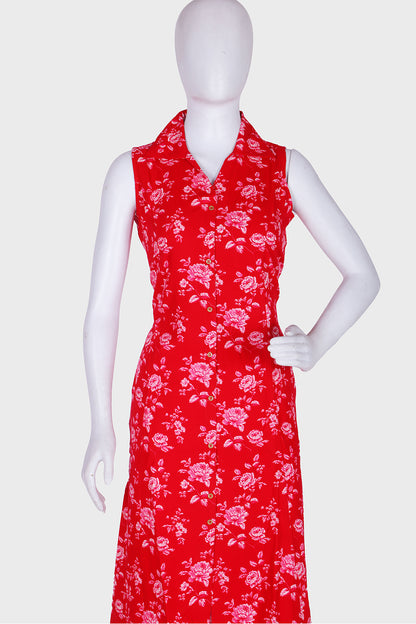 Rani Pink Printed Rayon A-line Kurti