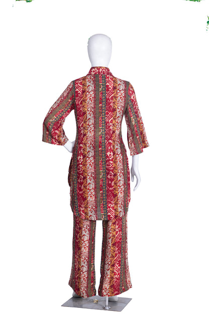 Maroon Rayon Short Kurti 2 Pieces Set