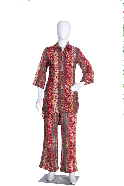 Maroon Rayon Short Kurti 2 Pieces Set