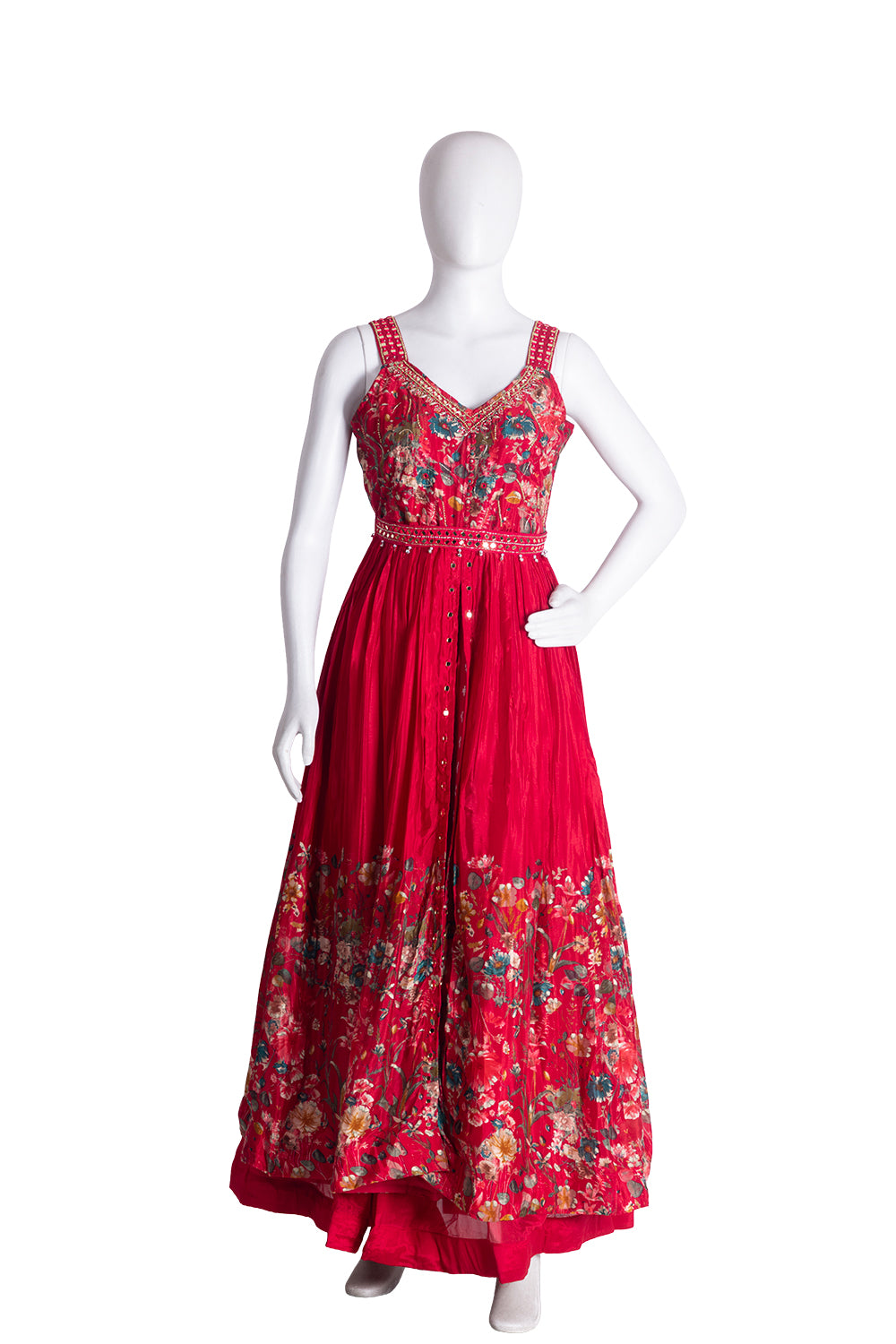 Reddish Pink Chinon Skirt Kurti 3 Pieces Set