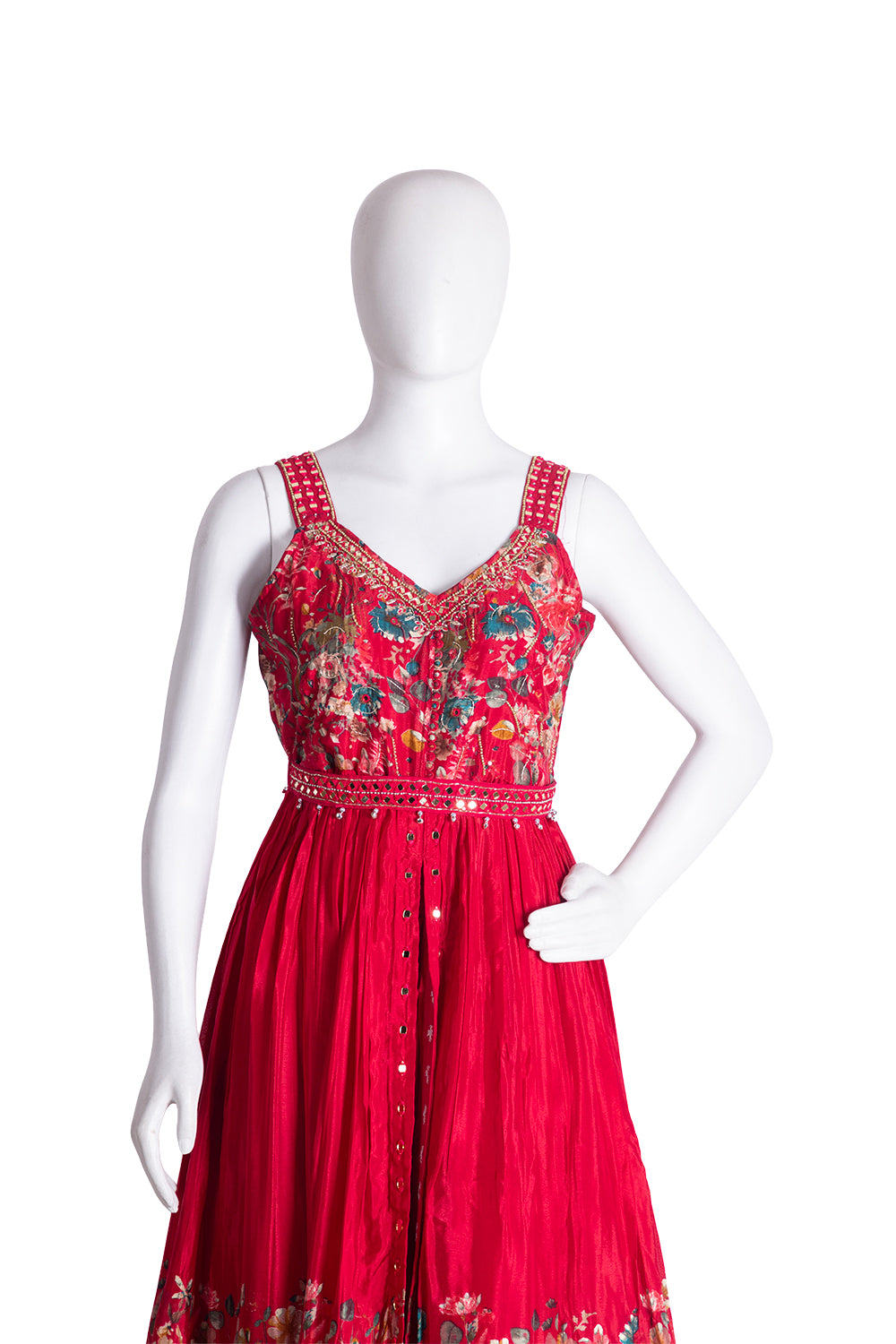 Reddish Pink Chinon Skirt Kurti 3 Pieces Set
