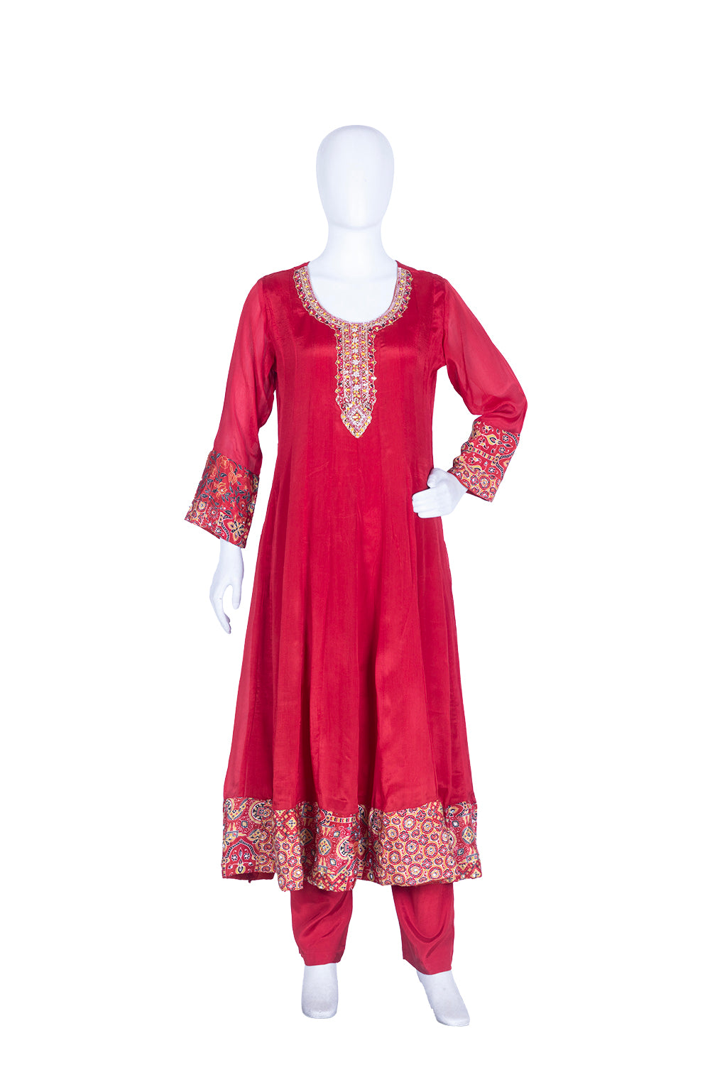 Dark Rust Chinon Kurti Frock 3 Pieces Set