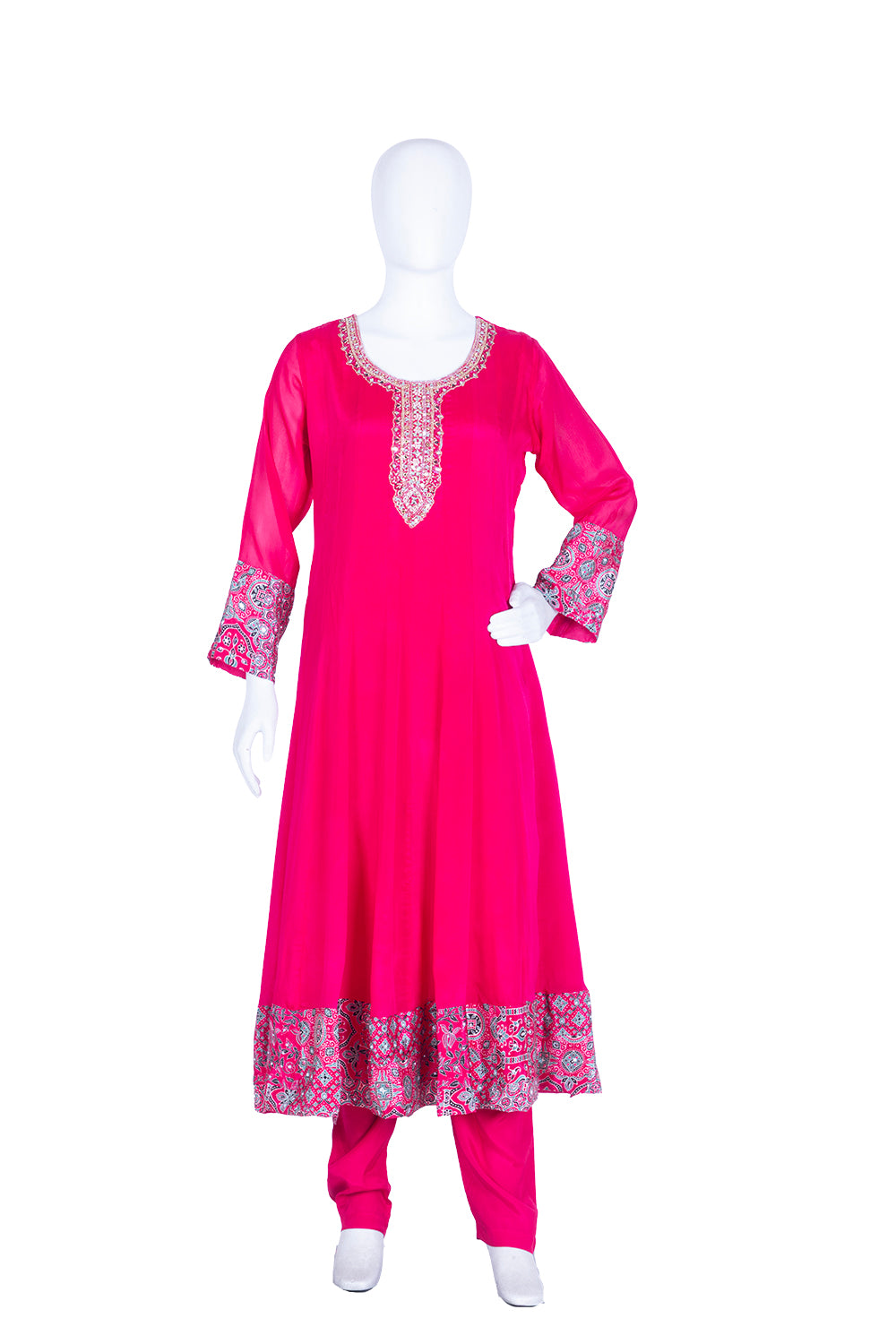 Dark Rose Chinon Kurti Frock 3 Pieces Set