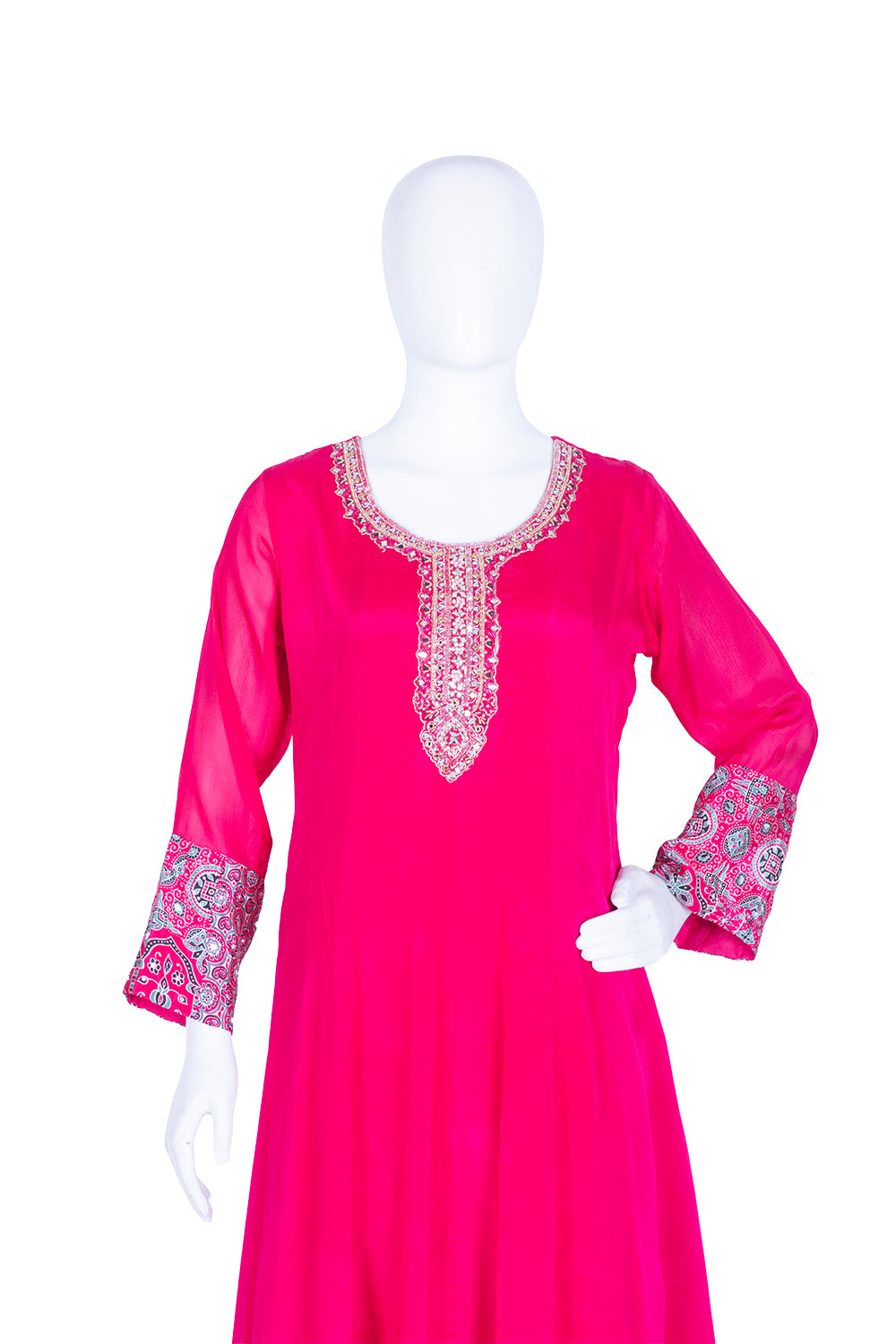 Dark Rose Chinon Kurti Frock 3 Pieces Set