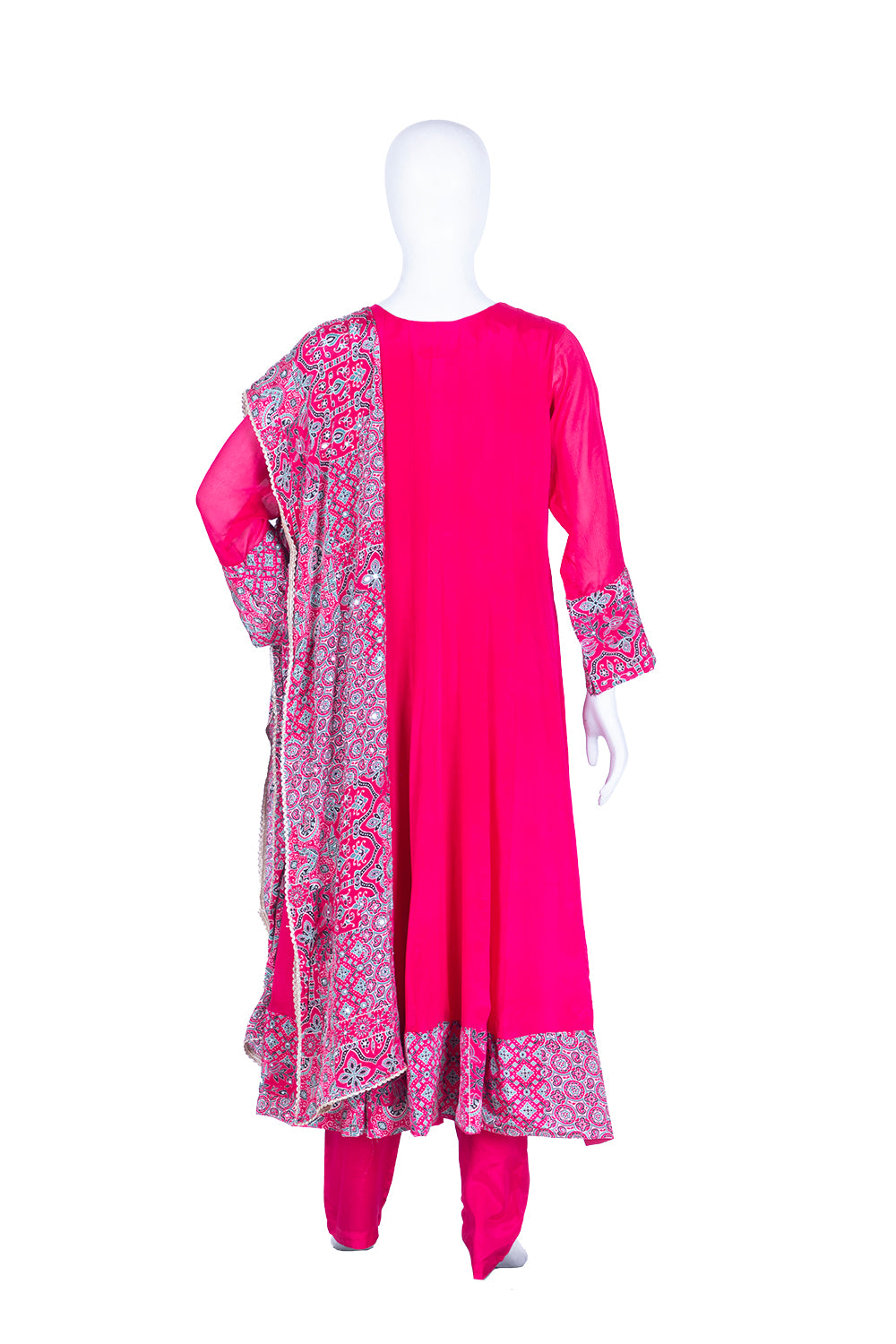 Dark Rose Chinon Kurti Frock 3 Pieces Set