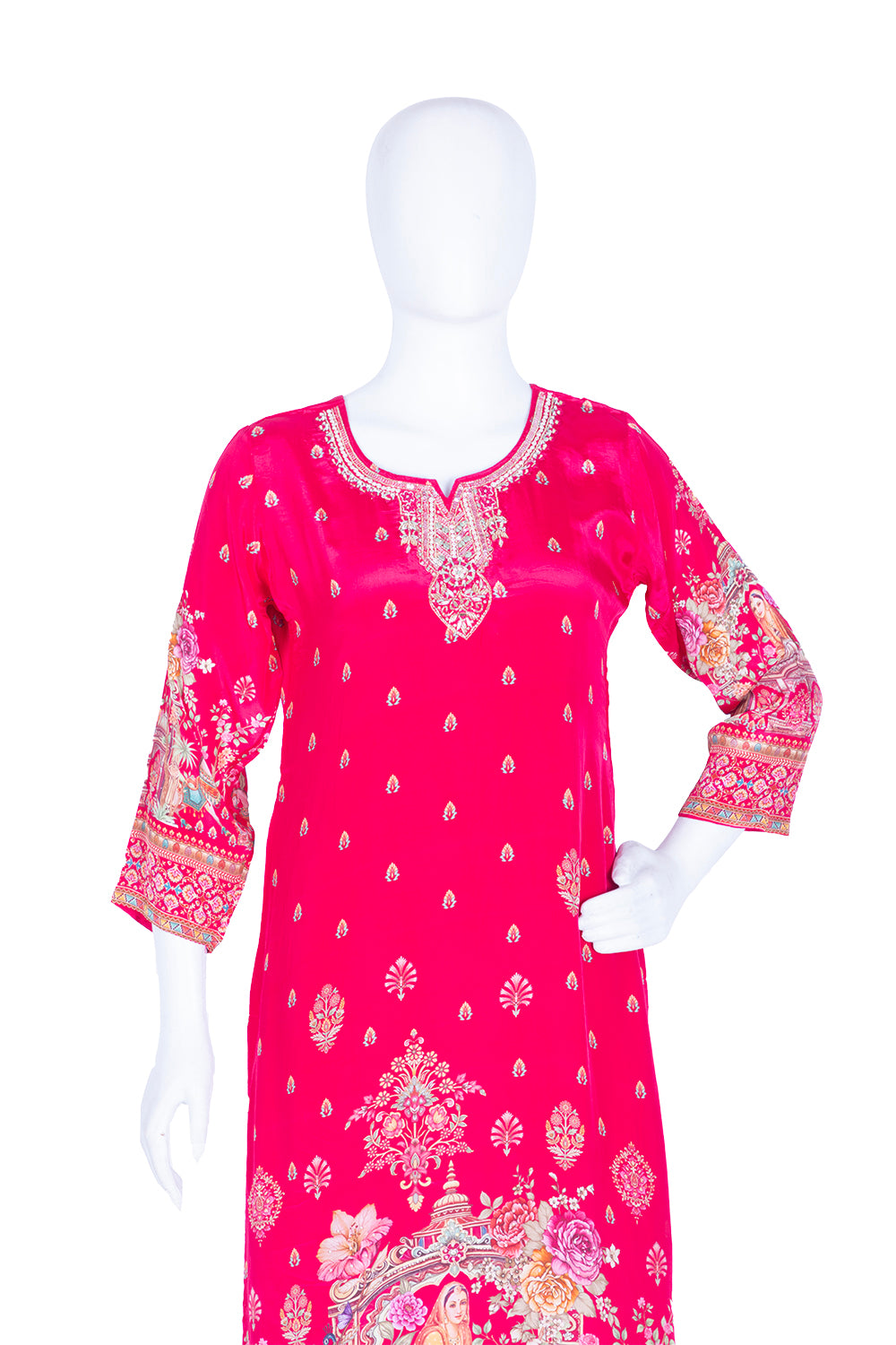 Rani Pink Crepe Kurti Pant 3 Pieces Set