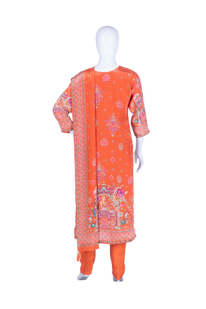Rust Crepe Kurti Pant 3 Pieces Set