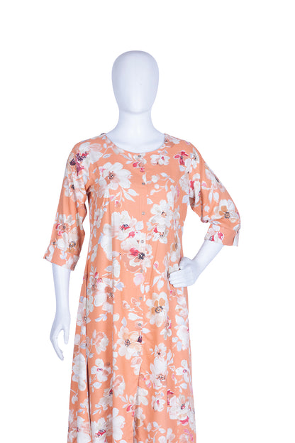 Peach Rayon Printed Aline Kurti