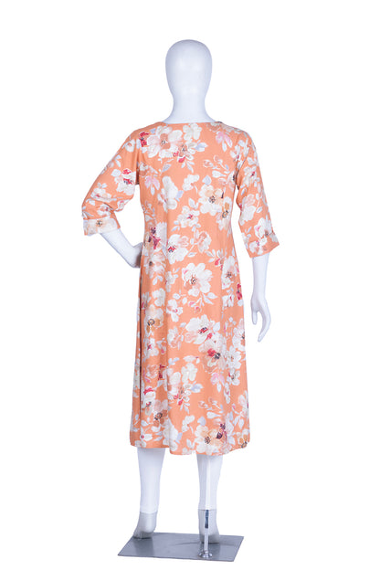 Peach Rayon Printed Aline Kurti