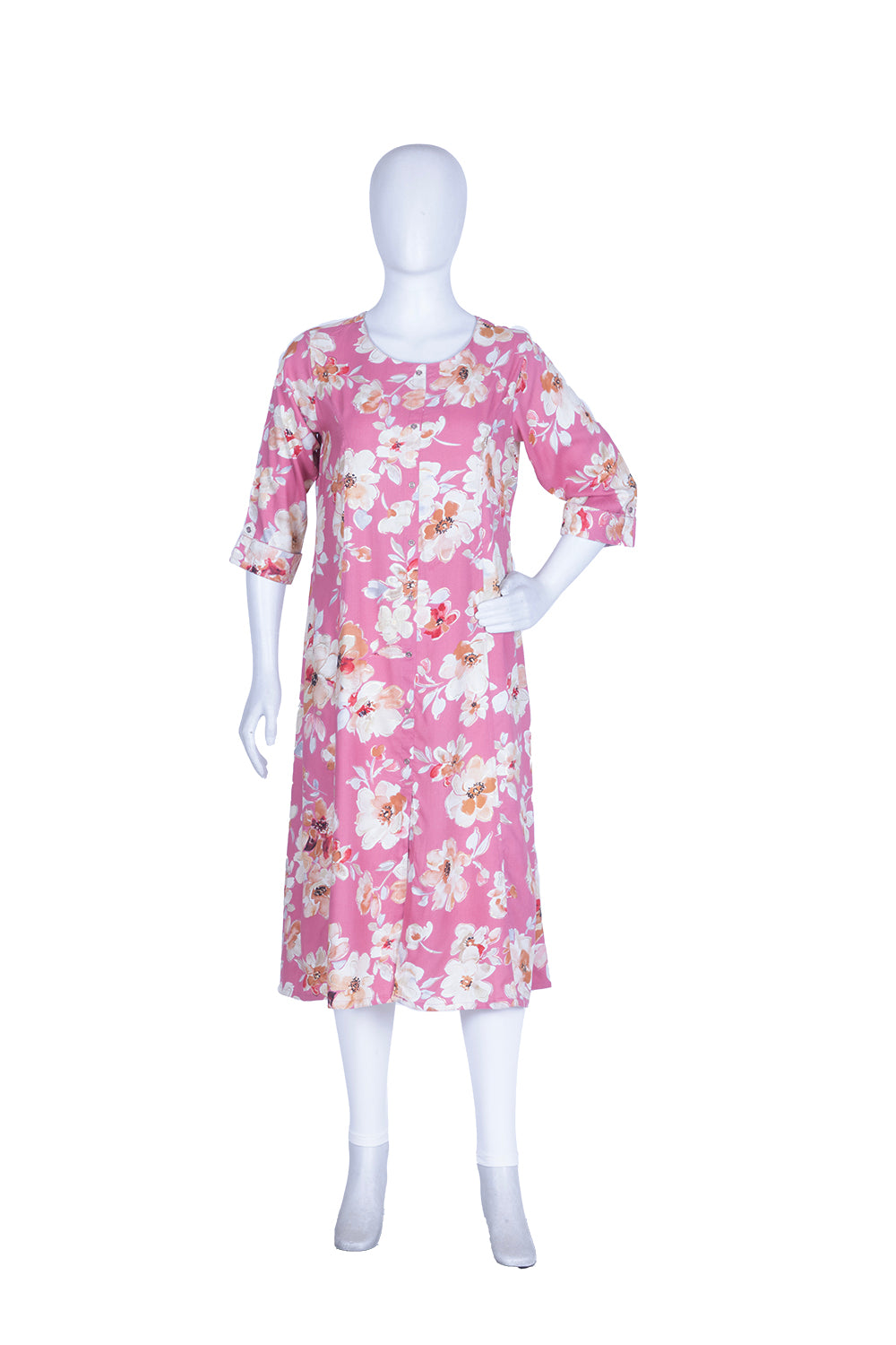 Onion Pink Rayon Printed Aline Kurti