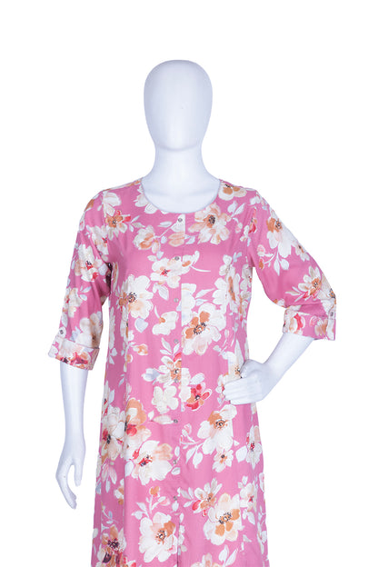 Onion Pink Rayon Printed Aline Kurti