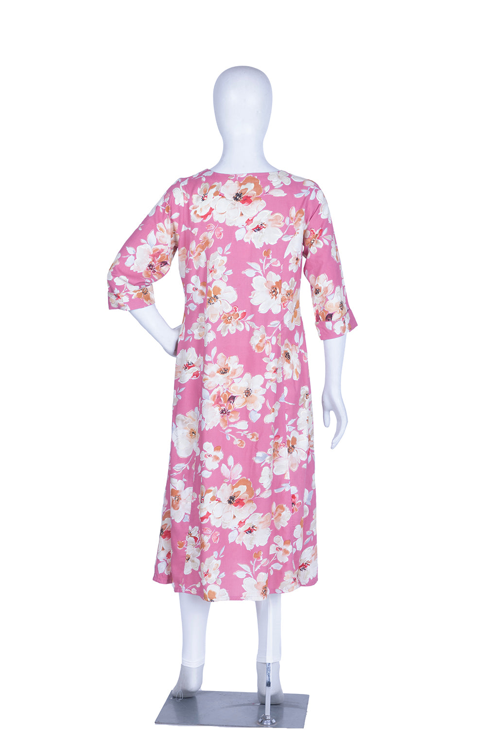 Onion Pink Rayon Printed Aline Kurti