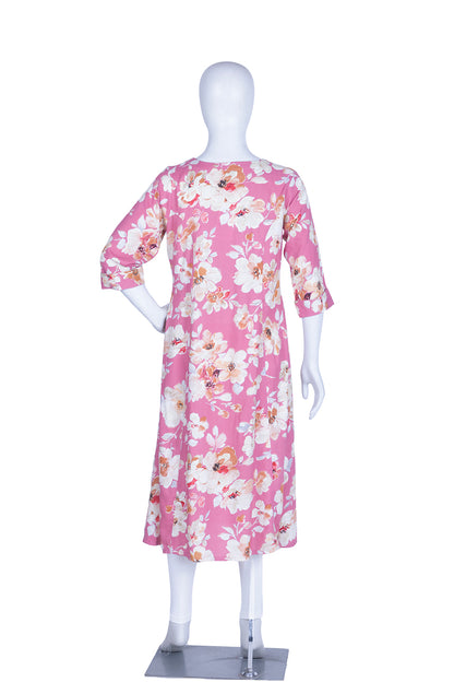 Onion Pink Rayon Printed Aline Kurti