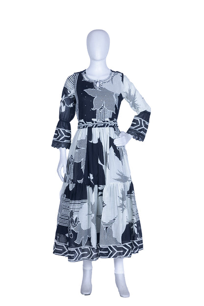Black Cotton Printed Frock Kurti
