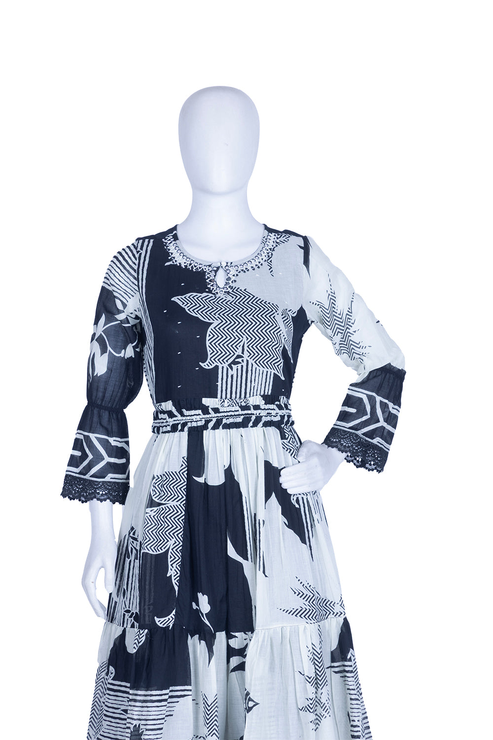 Black Cotton Printed Frock Kurti