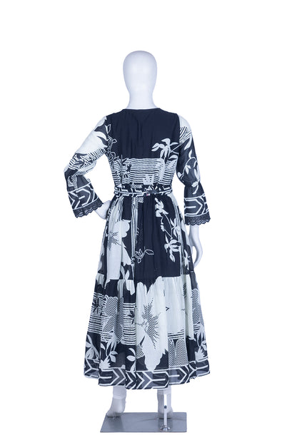 Black Cotton Printed Frock Kurti