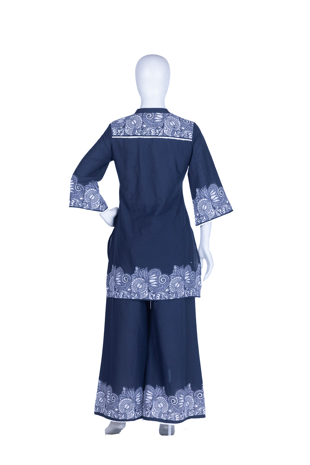 Navy Blue Cotton Printed Kurti Set