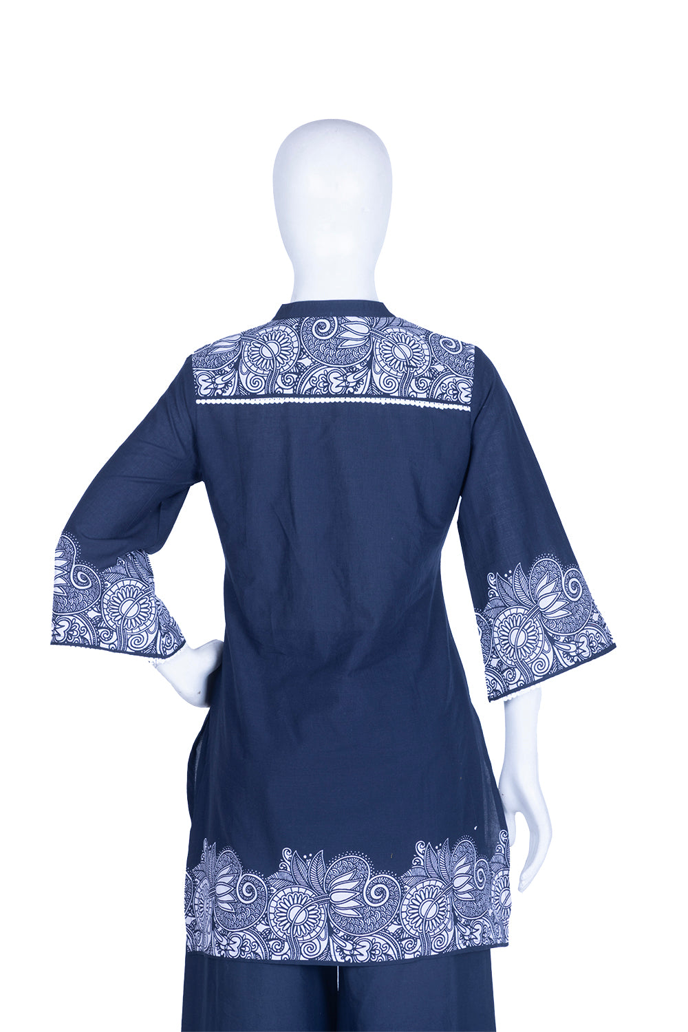 Navy Blue Cotton Printed Kurti Set