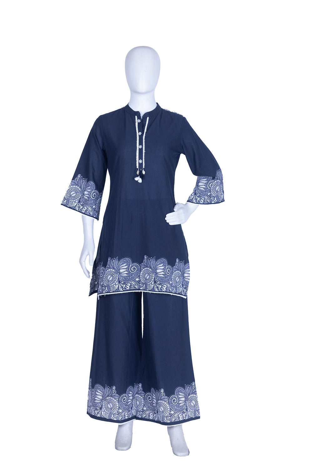 Navy Blue Cotton Printed Kurti Set