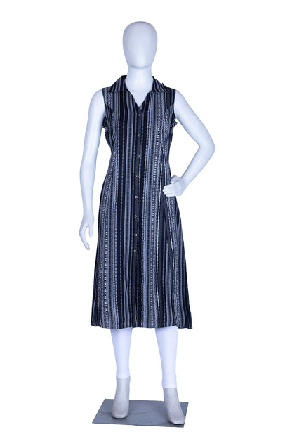 Black Rayon Printed Aline Kurti