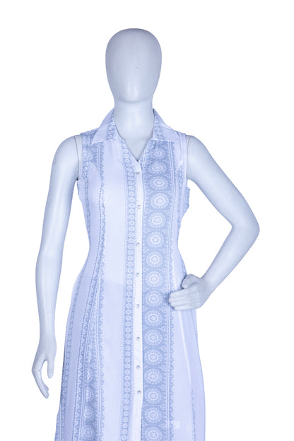 White Rayon Printed Aline Kurti