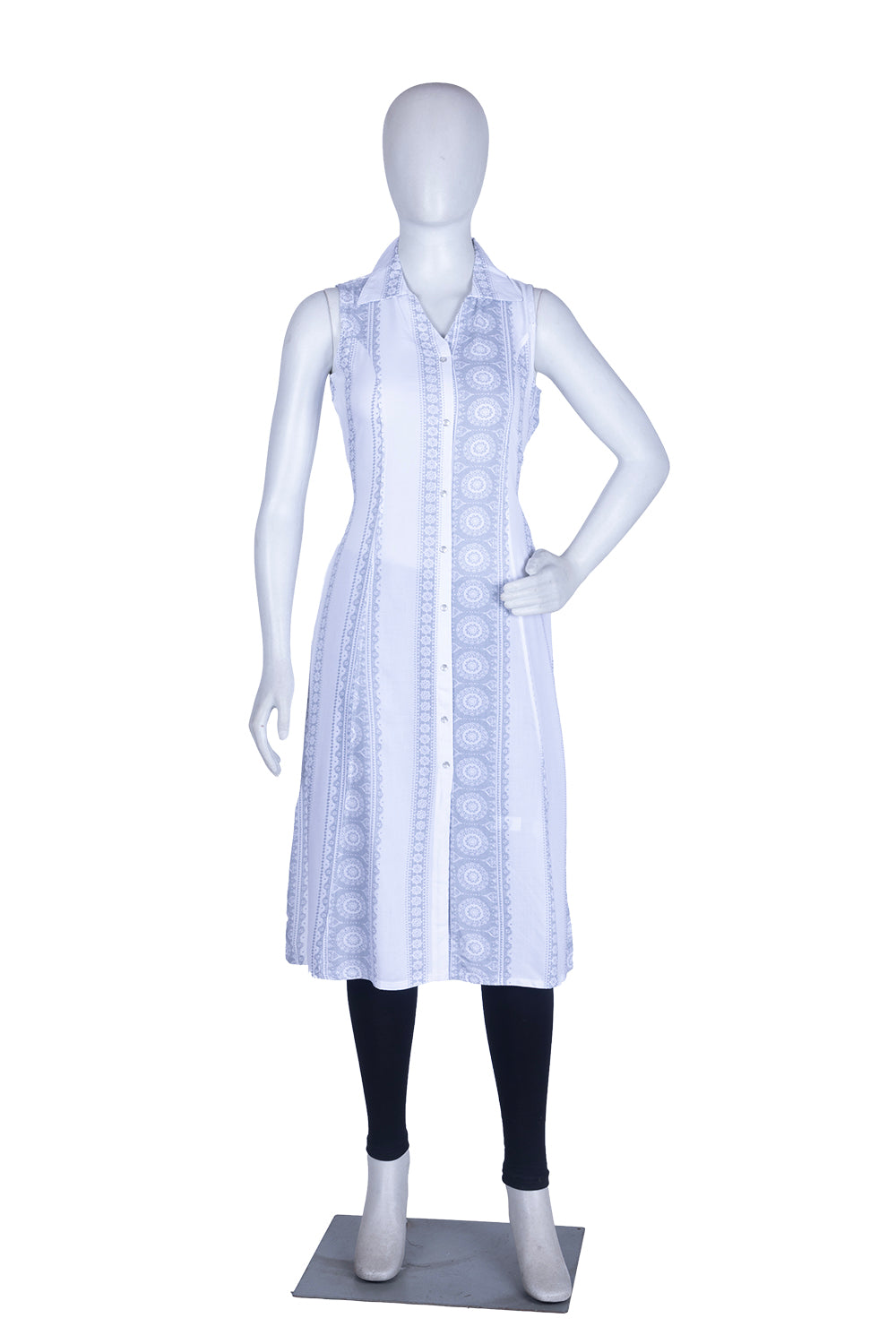 White Rayon Printed Aline Kurti