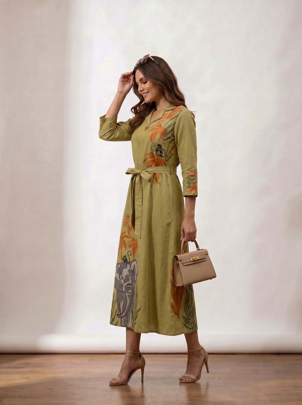 Mehandi Green Style Long One Piece Dress