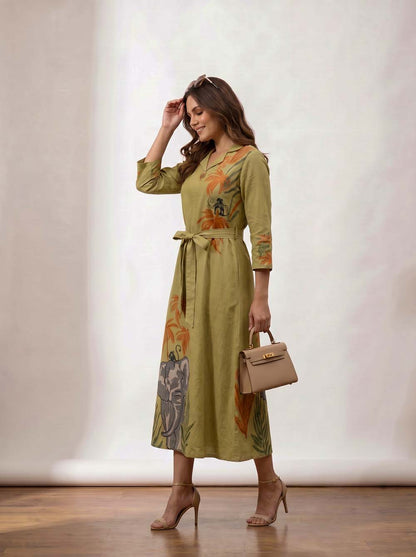 Mehandi Green Style Long One Piece Dress