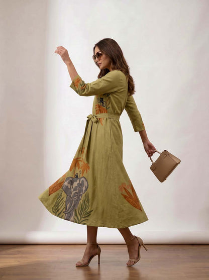 Mehandi Green Style Long One Piece Dress