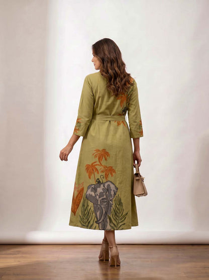 Mehandi Green Style Long One Piece Dress