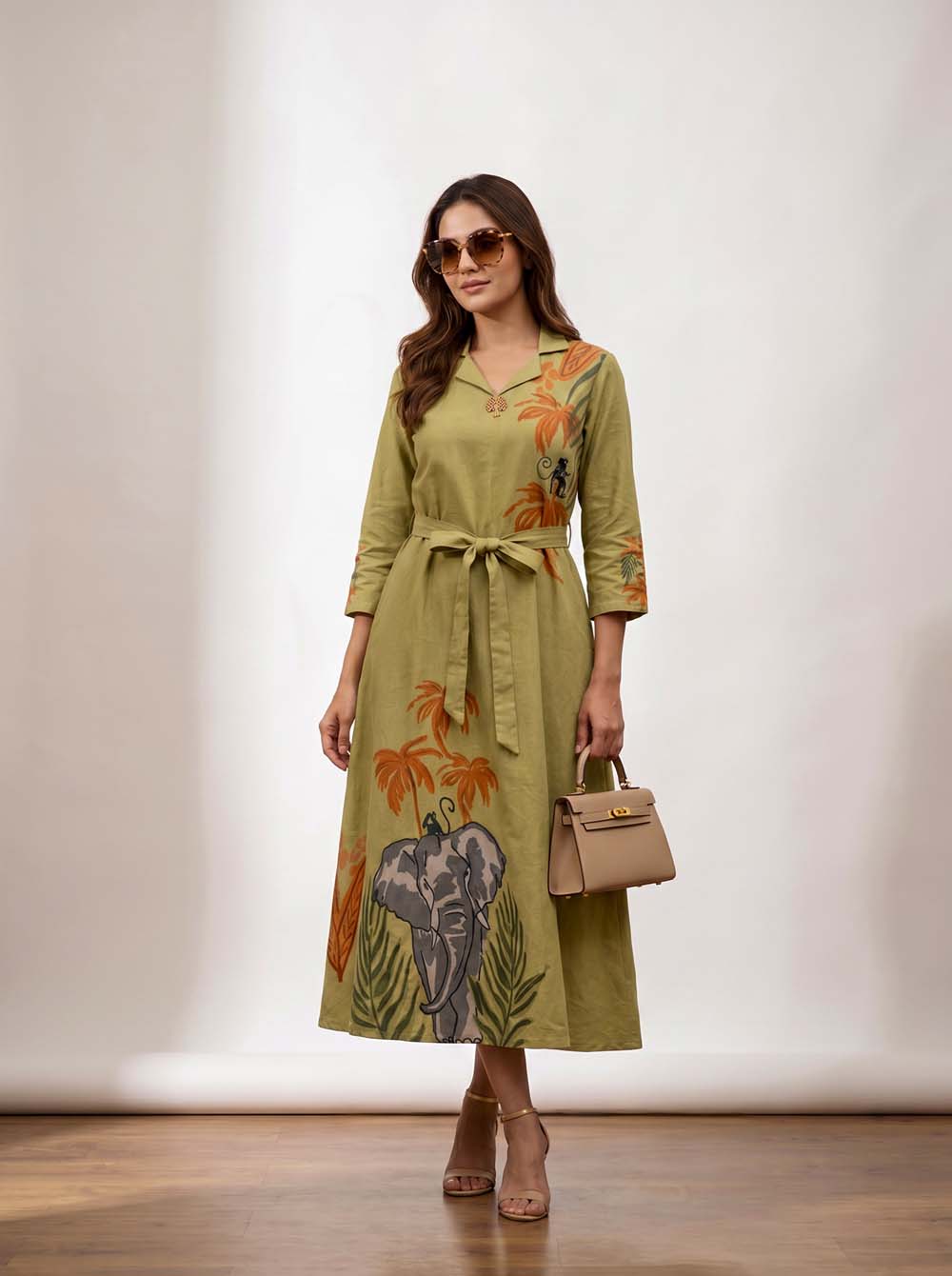 Mehandi Green Style Long One Piece Dress