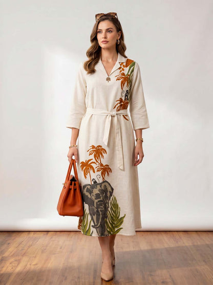 Natural Cream Style Long One Piece Dress