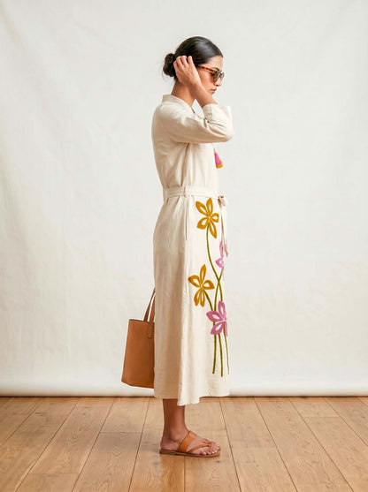 Natural Cream Style Long One Piece Dress