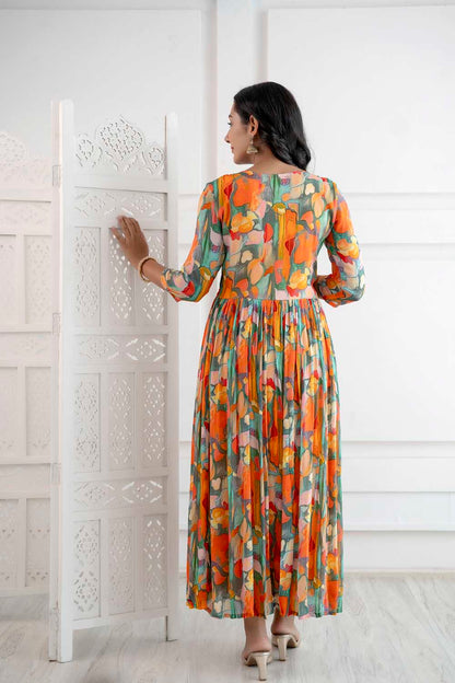 ORANGE ALIYA CUT KURTI DUPATTA SET