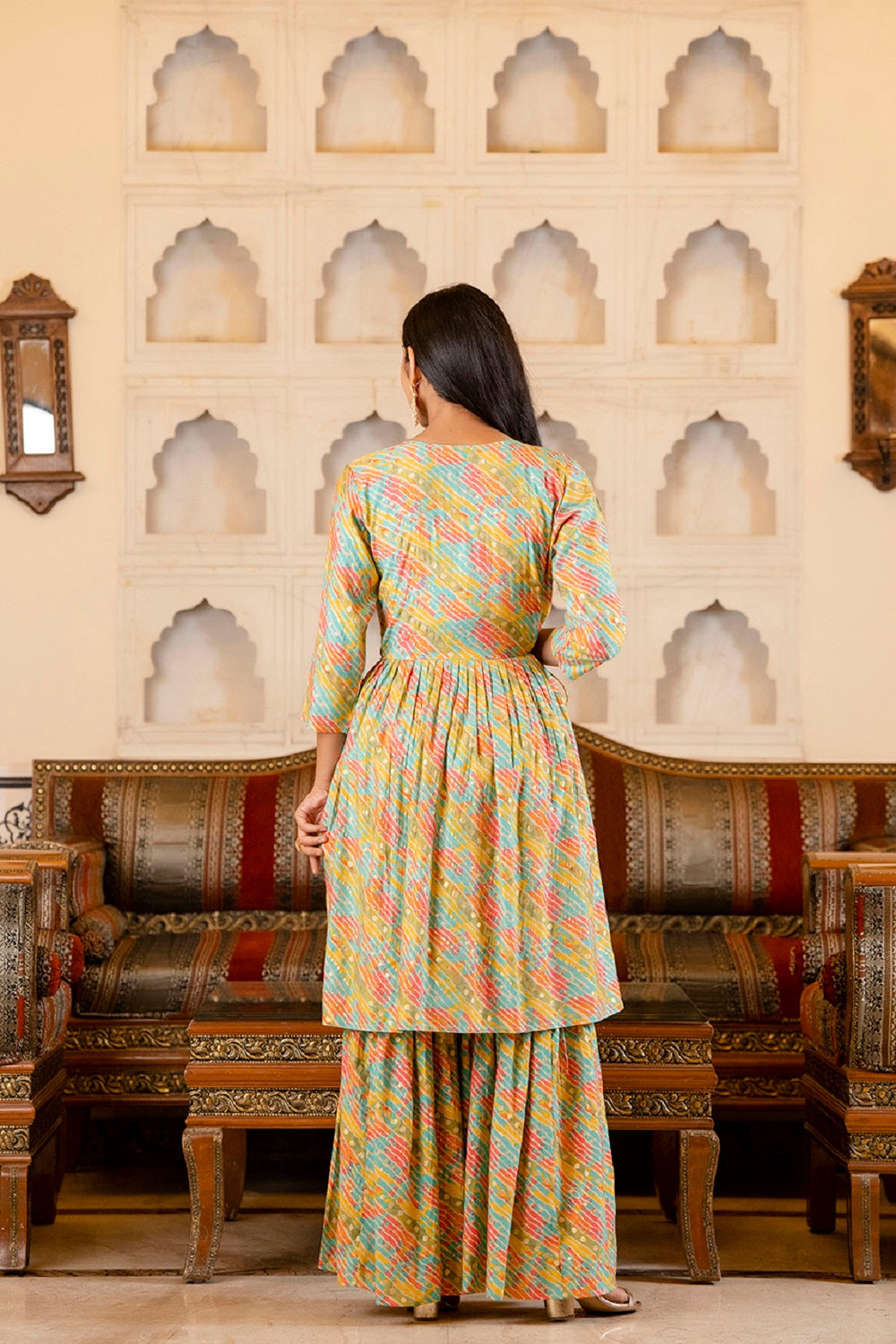 Multicolor Kurti With Plazo Dupatta Set