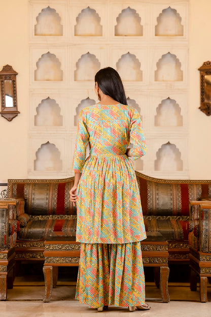 Multicolor Kurti With Plazo Dupatta Set