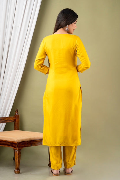 Musterd Kurti With Pant And Dupatta