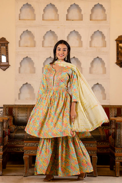 Multicolor Kurti With Plazo Dupatta Set