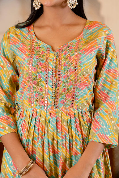 Multicolor Kurti With Plazo Dupatta Set