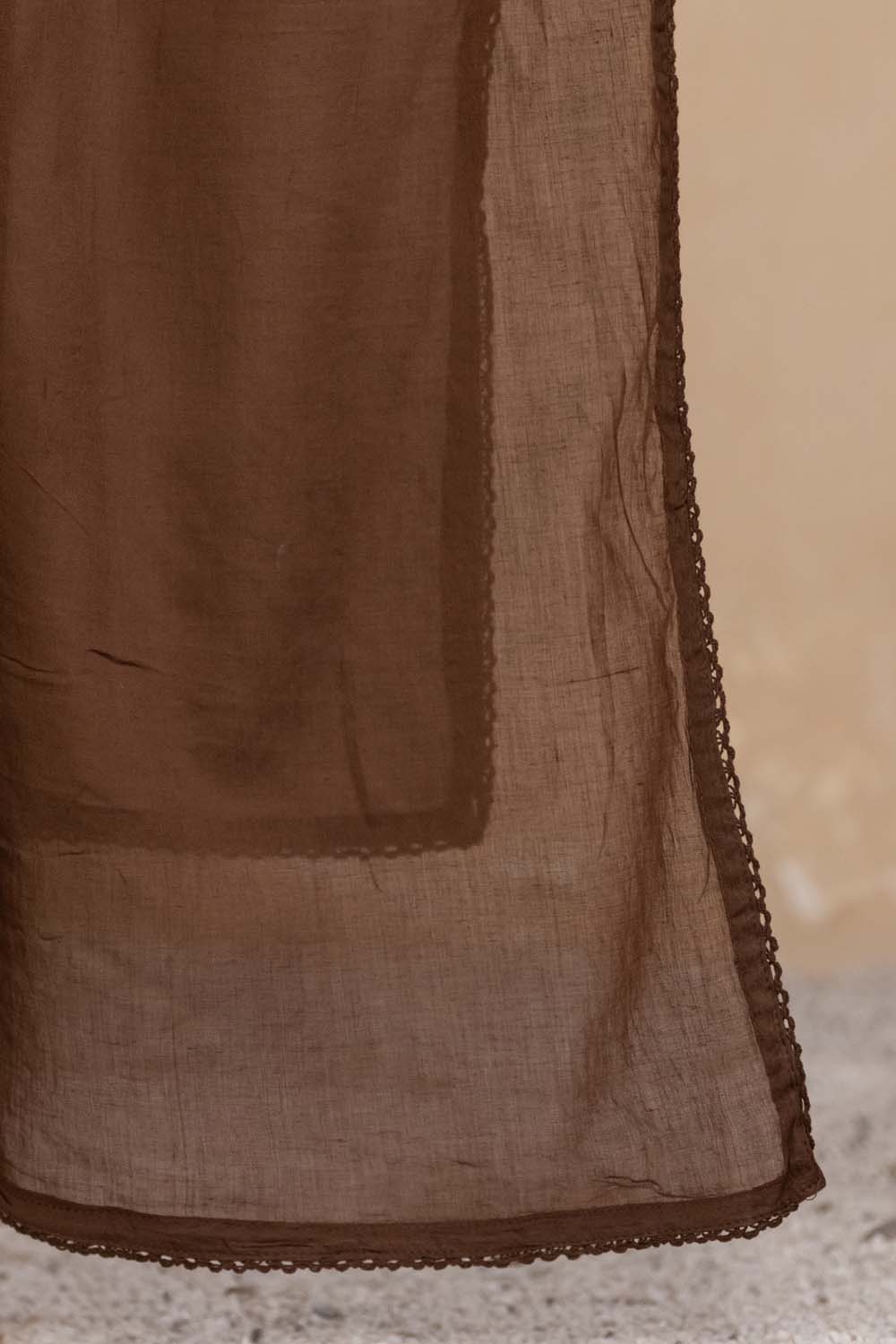 Brown Fabric Mall Cotton Kurti Plazo Dupatta 3Pcs Set