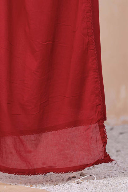 Maroon Fabric Mall Cotton Kurti Plazo Dupatta 3Pcs Sets