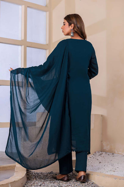 Till Blue Fabric Mall Cotton Kurti Plazo Dupatta 3Pcs Sets