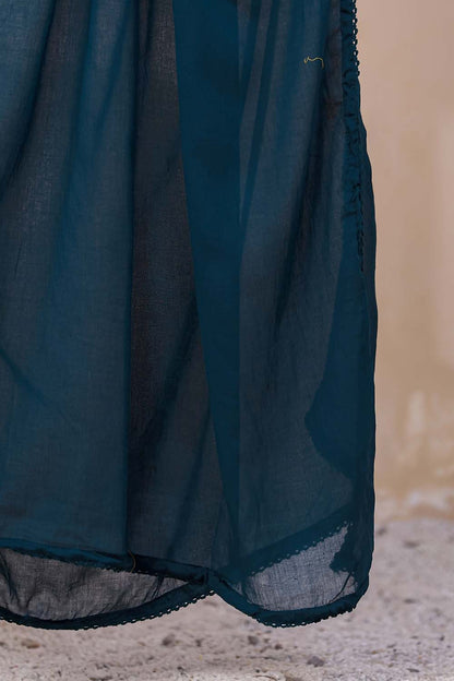 Till Blue Fabric Mall Cotton Kurti Plazo Dupatta 3Pcs Sets