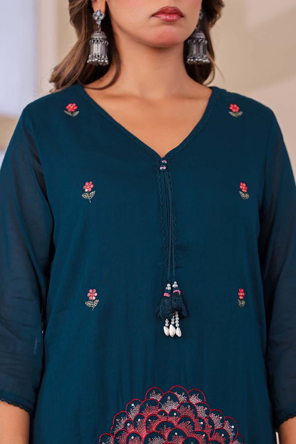 Till Blue Fabric Mall Cotton Kurti Plazo Dupatta 3Pcs Sets