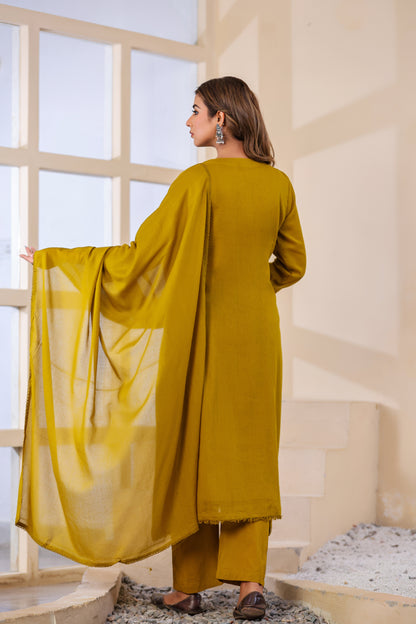 Buff Fabric Mall Cotton Kurti Pant Dupatta 3Pcs Set