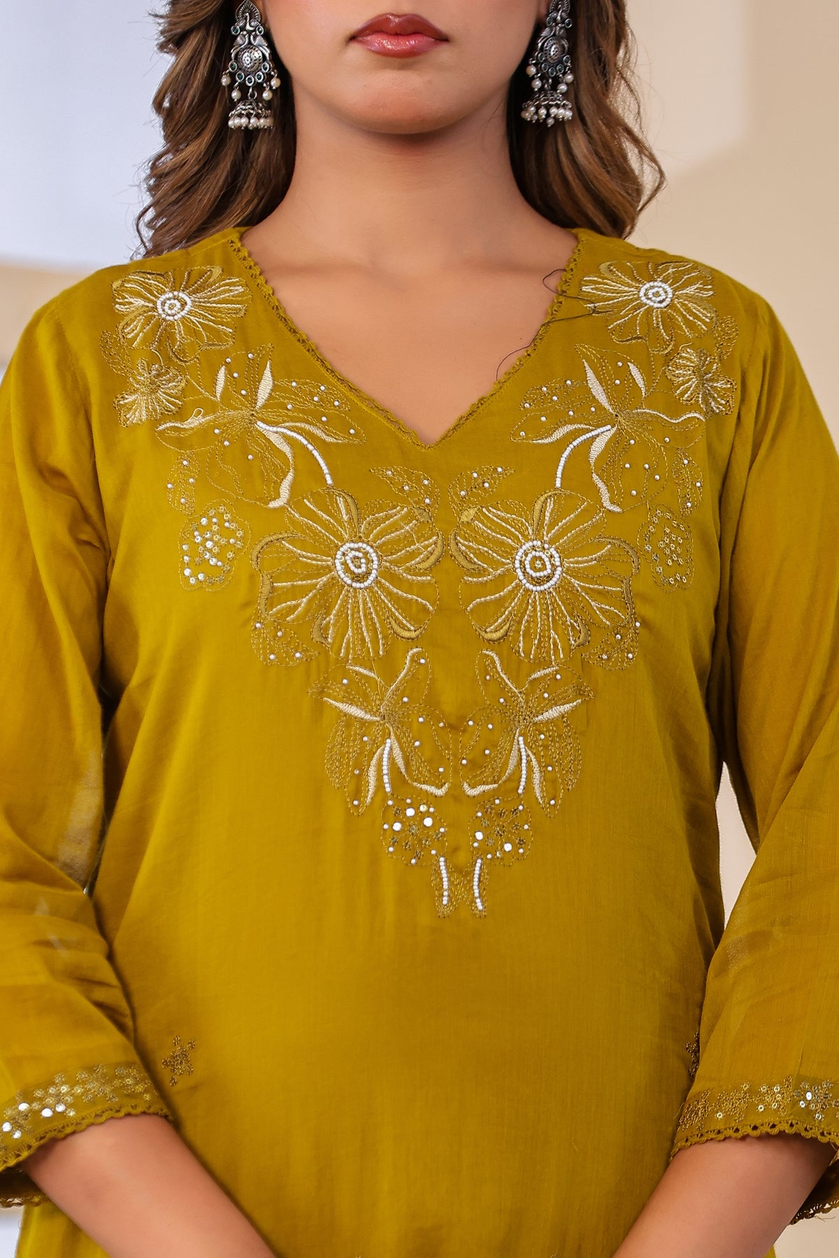 Buff Fabric Mall Cotton Kurti Pant Dupatta 3Pcs Set