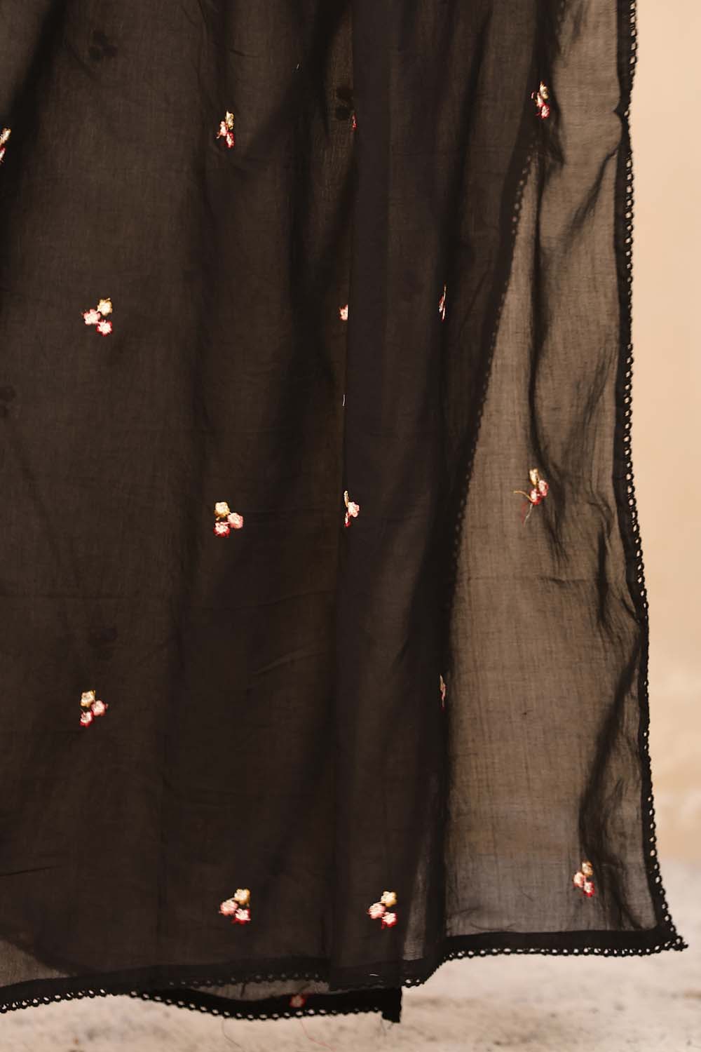 Black Fabric Mall Cotton Kurti Plazo Dupatta 3Pcs Sets