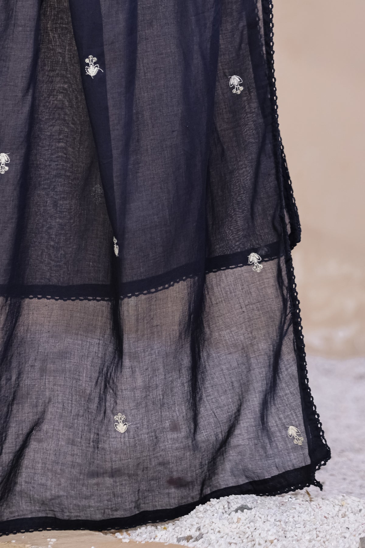 Navy Blue Fabric Mall Cotton Kurti Pant Dupatta 3Pcs Set