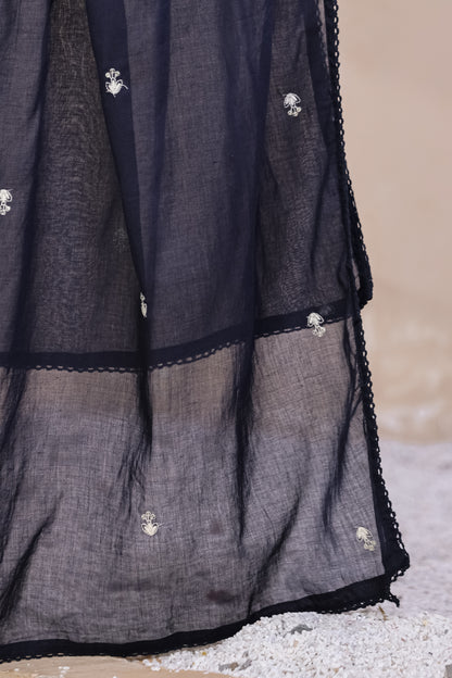 Navy Blue Fabric Mall Cotton Kurti Pant Dupatta 3Pcs Set