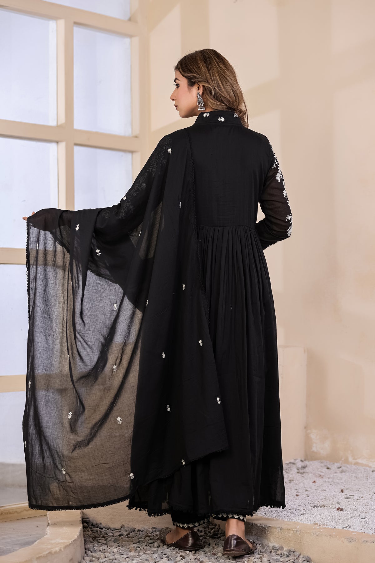 Black Fabric Mall Cotton Kurti Pant Dupatta 3Pcs Set